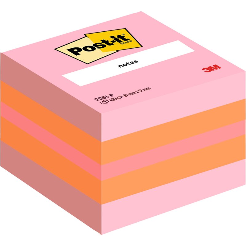 Post-it Bloc-notes adhésif Mini, 51×51 mm, teintes rose/orange, 400 feuilles