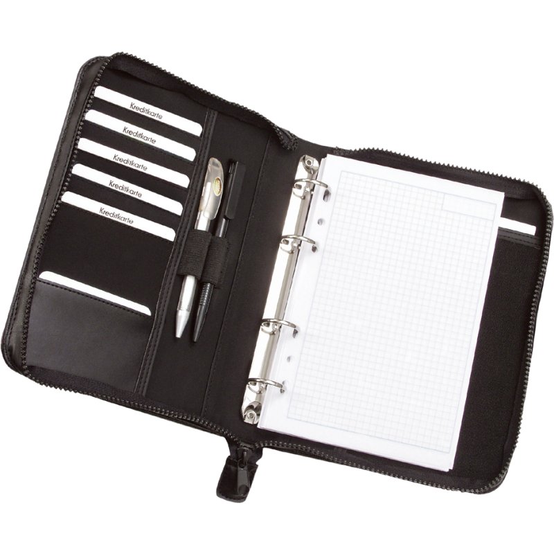 Alassio classeur à anneaux LUINO A5, simili-cuir, noir, avec fermeture éclair