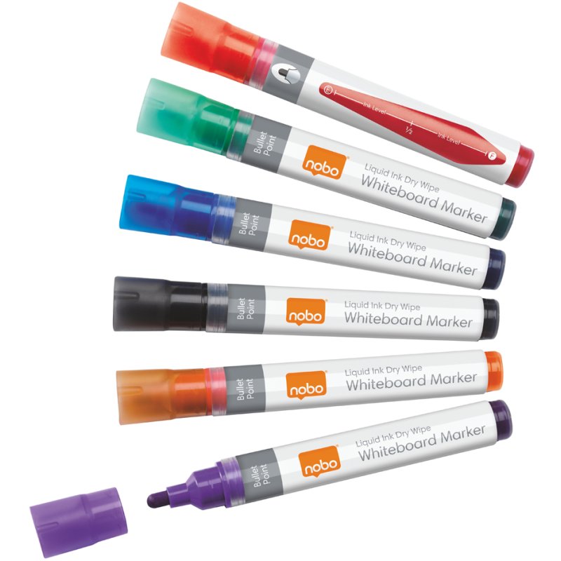 Nobo whiteboardmarkers met ronde punt, vloeistofvulling, set van 6