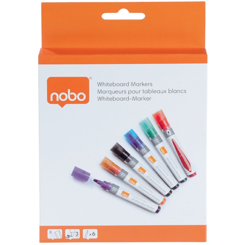 Nobo whiteboardmarkers met ronde punt, vloeistofvulling, set van 6