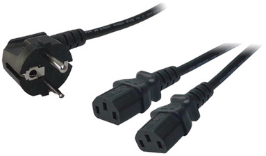 LogiLink Y-stroomkabel, geaard naar 2x apparaatstekkers, zwart, 1,5 m