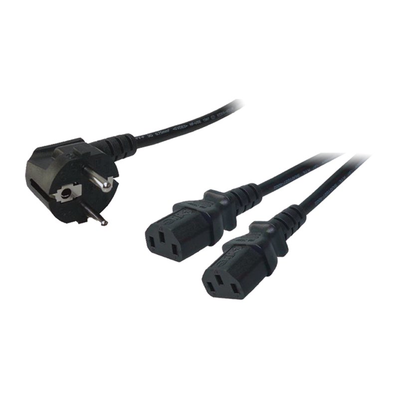 LogiLink Y-stroomkabel, geaard naar 2x apparaatstekkers, zwart, 1,5 m