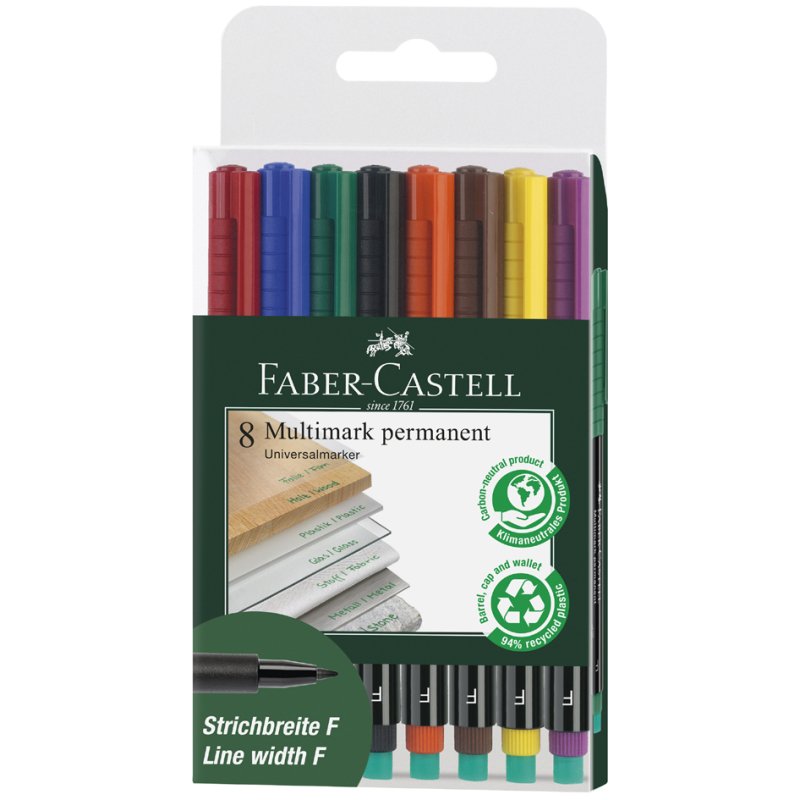 Faber-Castell marqueurs permanents MULTIMARK F, pointe fine 0,6 mm, multicolore, 8 pièces