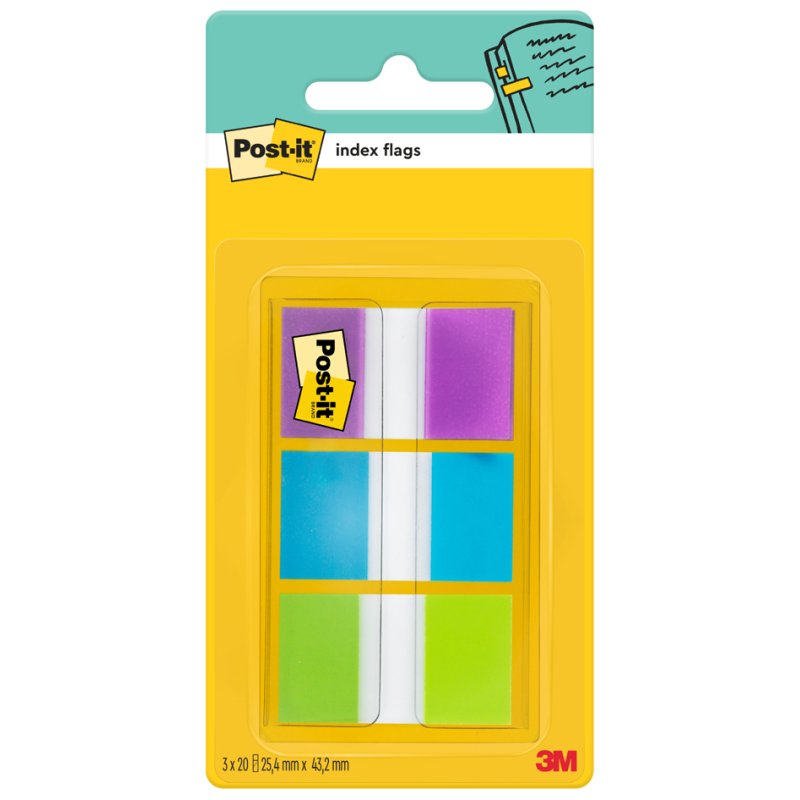 Post-it Index marque-pages, 25,4 × 43,2 mm, 3 couleurs, 3 blocs