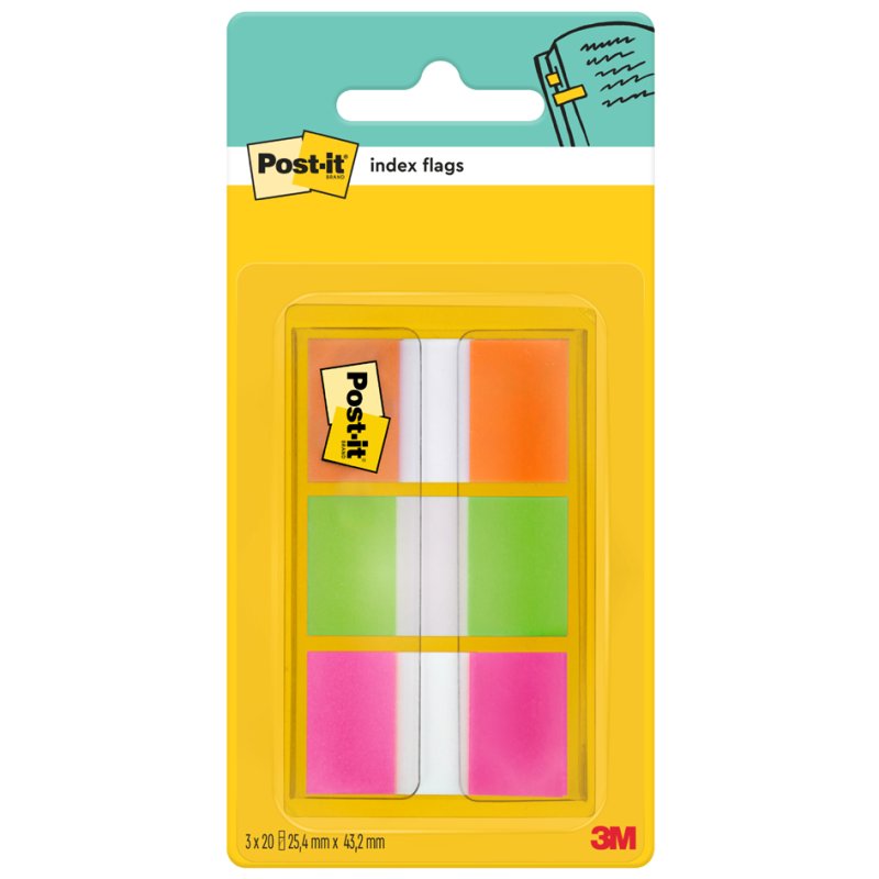 Post-it Index marque-pages, 25,4 × 43,2 mm, 3 couleurs, 3 blocs
