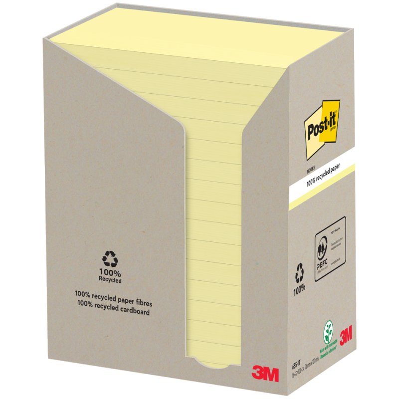 Post-it bloc-notes adhésifs recyclé, 127×76 mm, jaune, 16 pièces