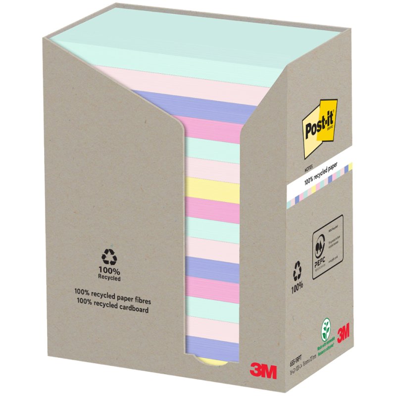 Post-it Notes Recyclées, 127×76 mm, couleur, 16 pièces