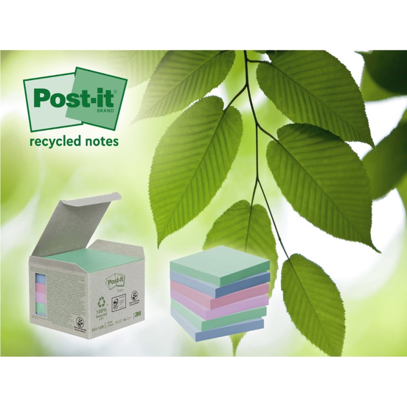 Post-it Notes Recyclées, 127×76 mm, couleur, 16 pièces