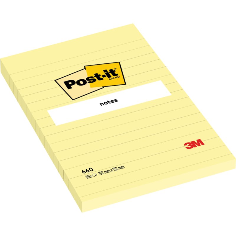 Post-it Notes adhésives 660, lignées, 102×152 mm, jaune