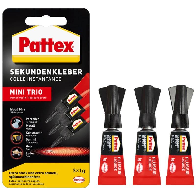 Pattex sekundenlijm mini trio, 3 g