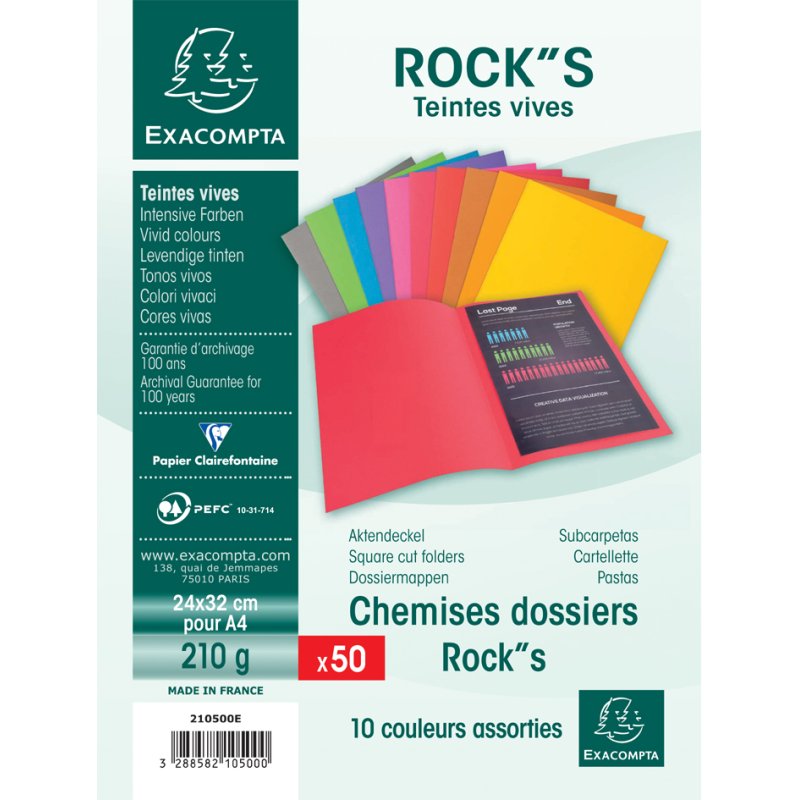EXACOMPTA chemises ROCK'S A4, vert sapin, 100 pièces