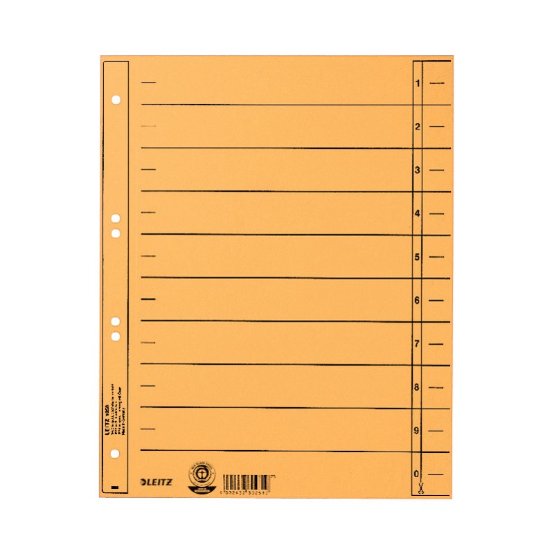 LEITZ intercalaires A4 extra-larges, carton manille 230g/m², jaune, 100 pièces