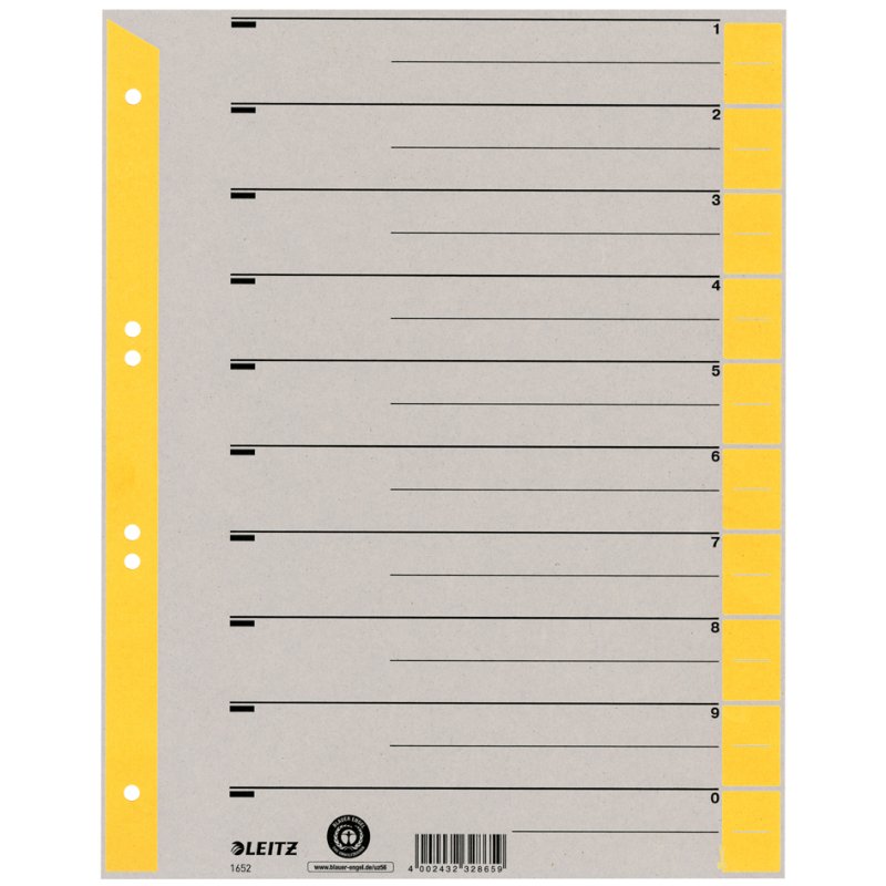 LEITZ intercalaires A4 extra-larges, carton kraft 230g/m², gris avec onglets orange, 100 pcs