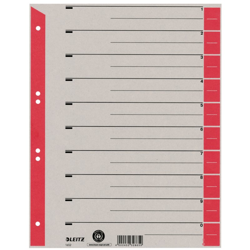 LEITZ intercalaires A4 extra-larges, carton kraft 230g/m², gris avec onglets orange, 100 pcs