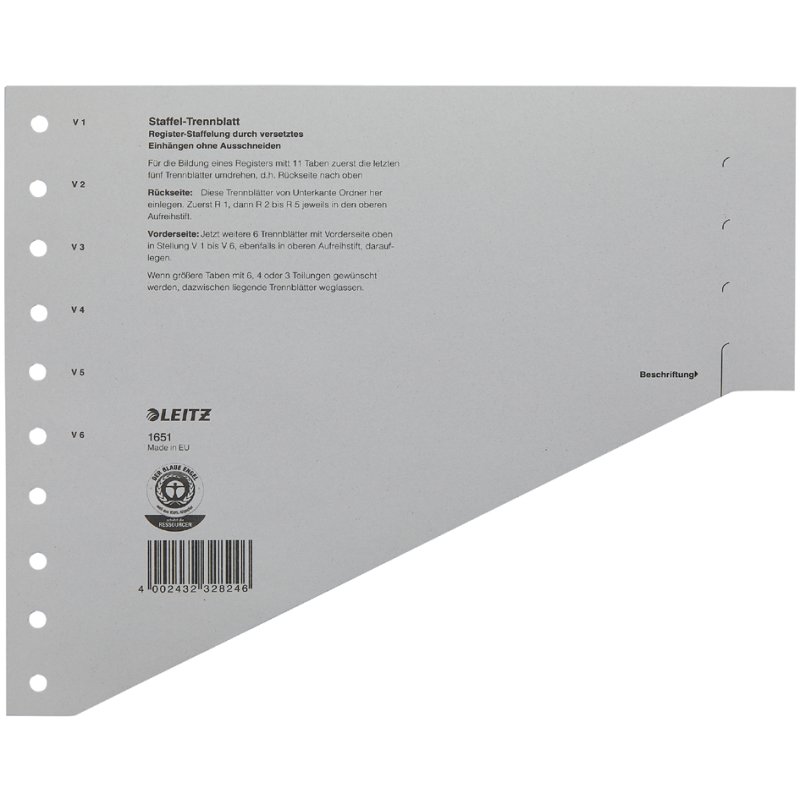 LEITZ divider sheets A4 oversized, grey, 240×205 mm, 100 pieces