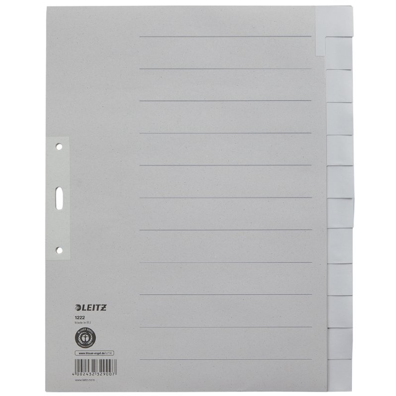 LEITZ onglets de registre blancs A4 extra-larges, gris, 20 pièces