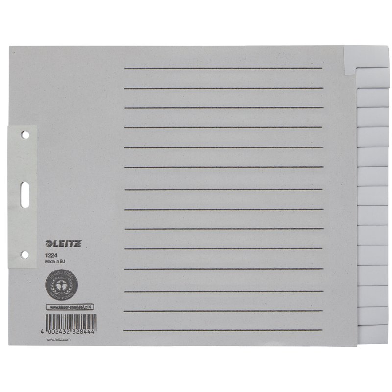 LEITZ onglets de registre blancs A4 extra-larges, gris, 20 pièces