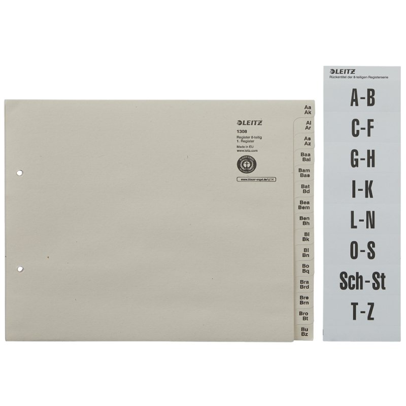 LEITZ A-Z index with string paper, grey, for 100 binders