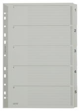LEITZ tabbladen met cijfers 1-12, A4, grijs, 12-delig