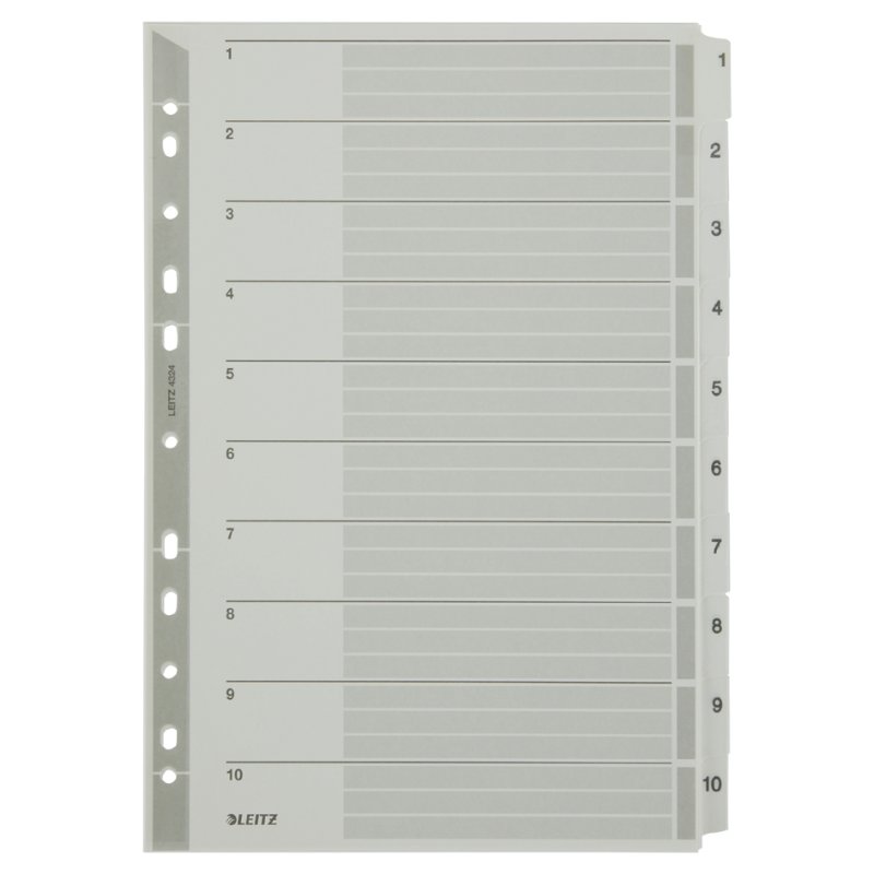 LEITZ intercalaires 1-10, A4, gris, 10 pièces