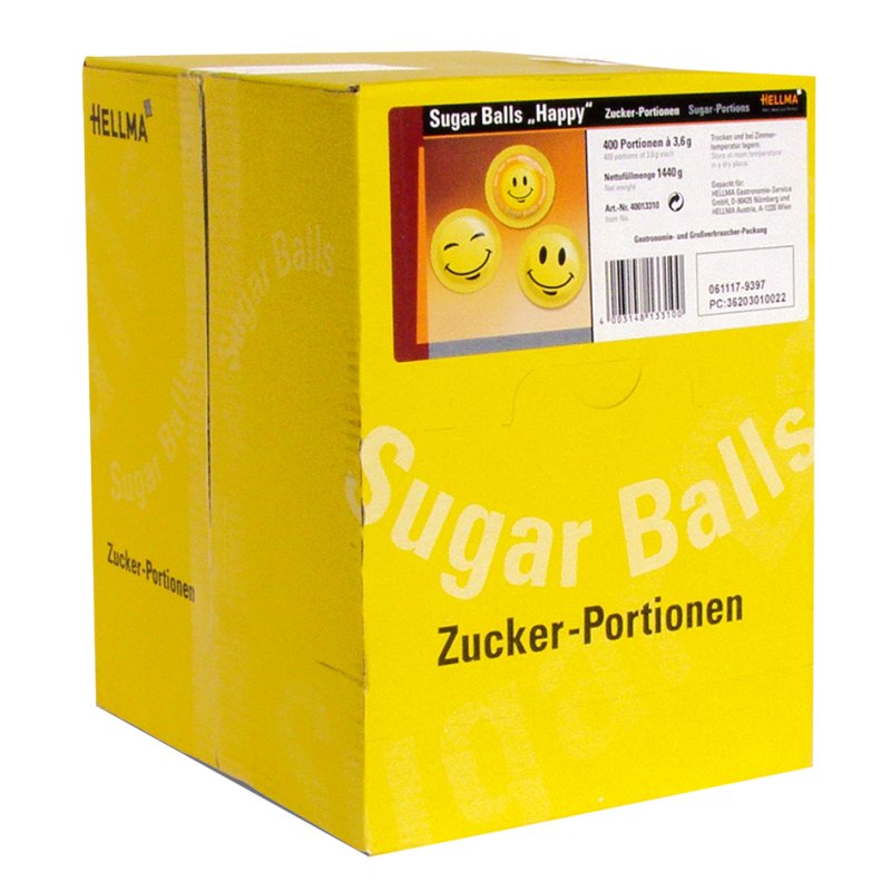 HELLMA sugar sachets Happy design, 400 pieces of 3.6 g, display box