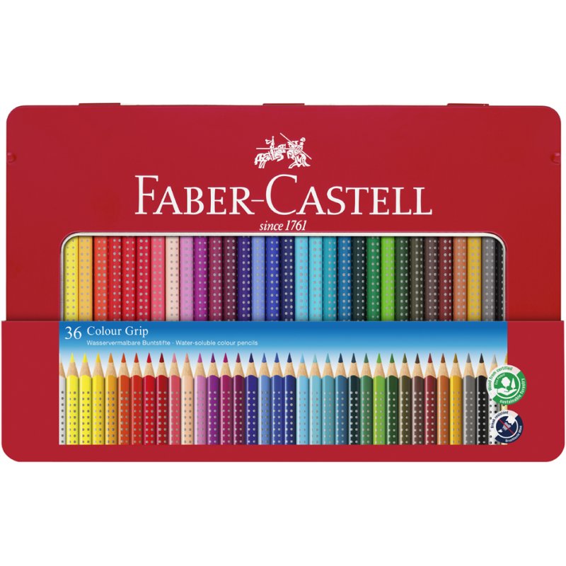 Faber-Castell crayons de couleur Colour GRIP, triangulaires, 48 pièces, étui métallique