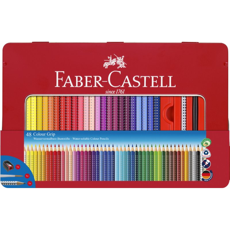 Faber-Castell crayons de couleur Colour GRIP, triangulaires, 48 pièces, étui métallique