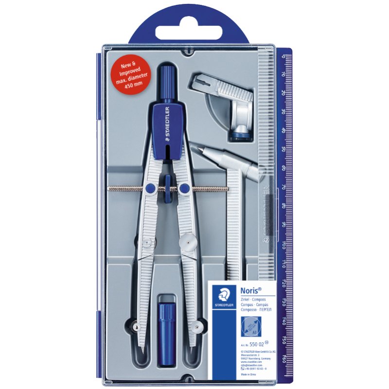 STAEDTLER Noris compas, bleu/argent, avec rallonge