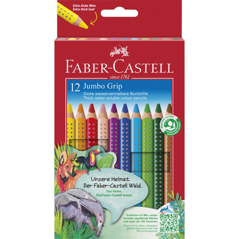 Faber-Castell crayons de couleur Jumbo Grip, triangulaire, 12 pièces
