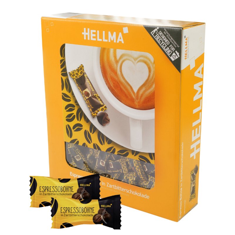 HELLMA espresso beans in pure chocolate, individually wrapped, 380 pieces à 1.1 g