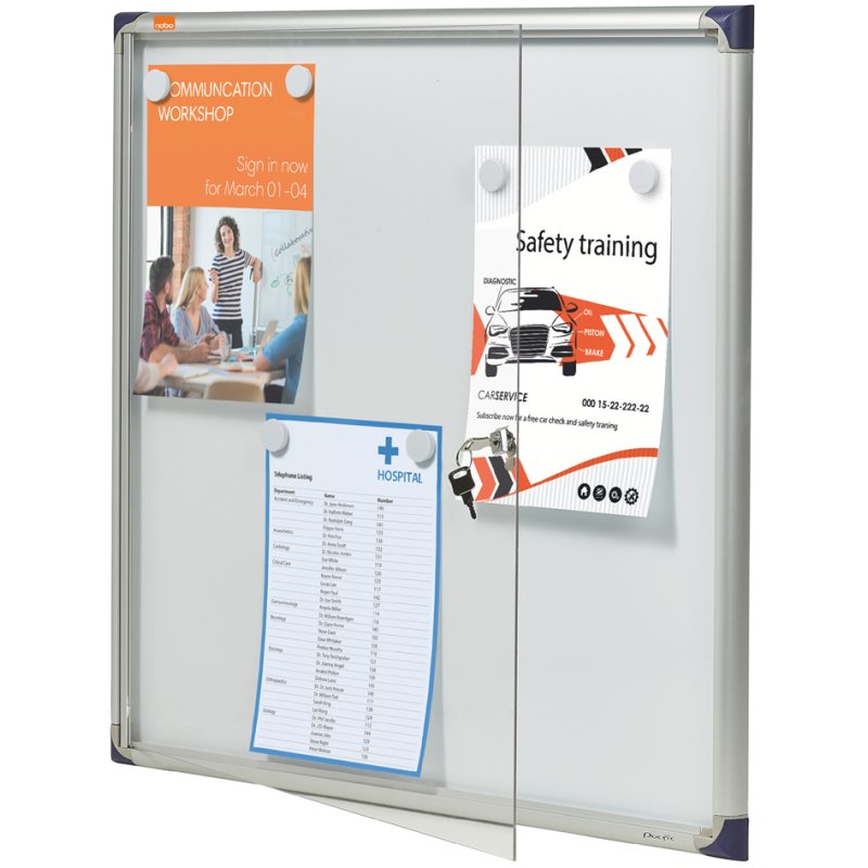 Vitrinekast, extra plat, metalen achterwand, formaat voor 2x A4-papier.