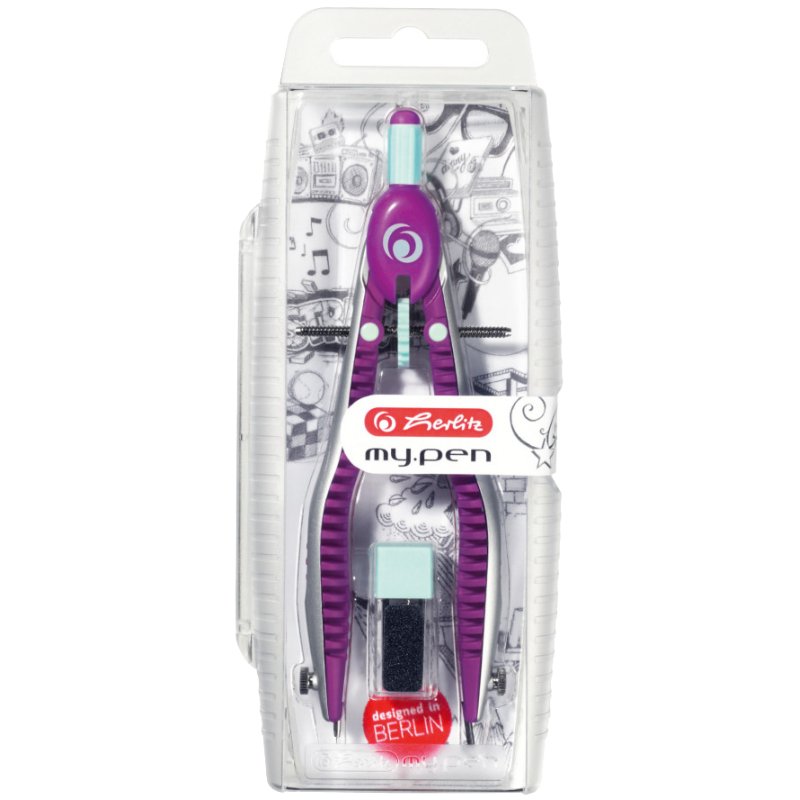 herlitz compas réglable my.pen, bleu/blanc, mines de rechange incluses