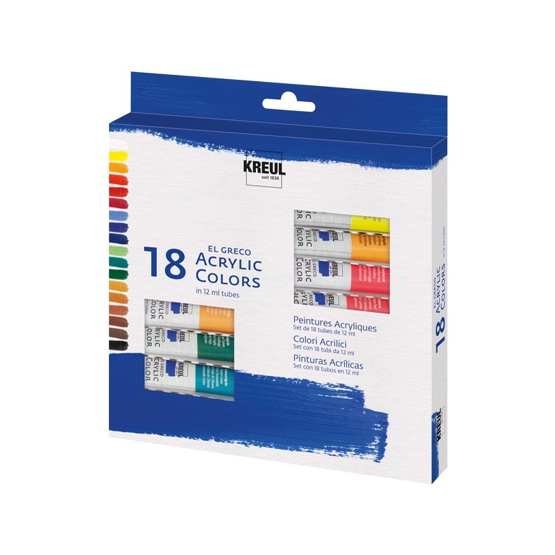 KREUL El Greco acrylic paint, 18 colours in aluminium tubes