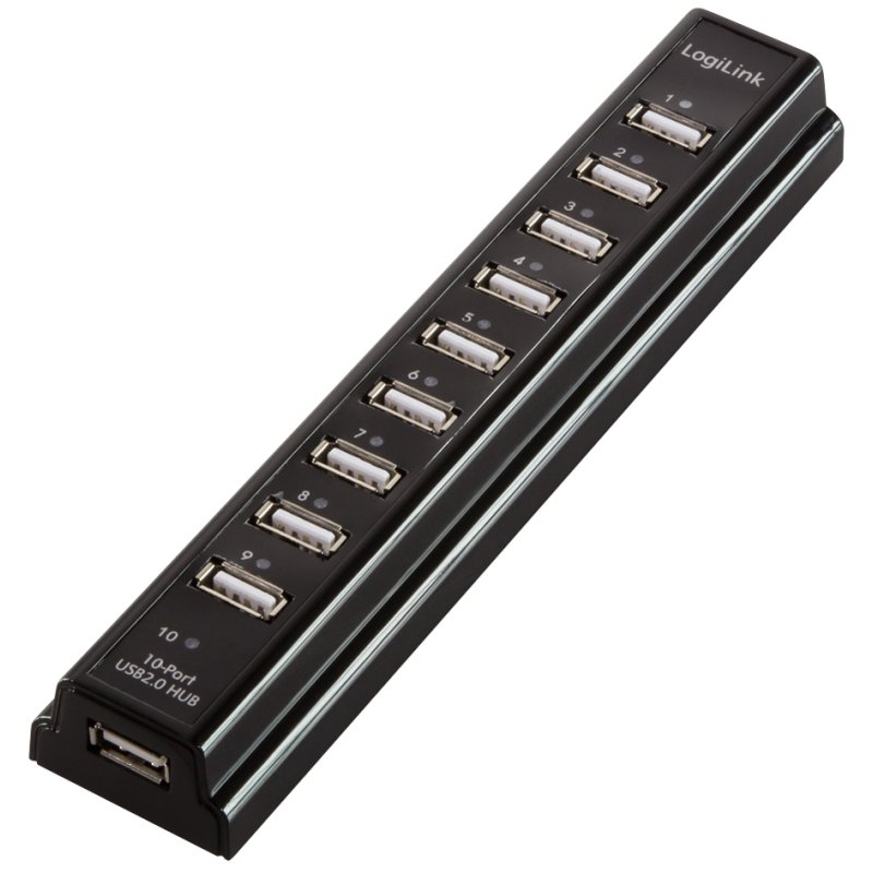 LogiLink Hub USB 2.0 avec alimentation, 10 ports, noir