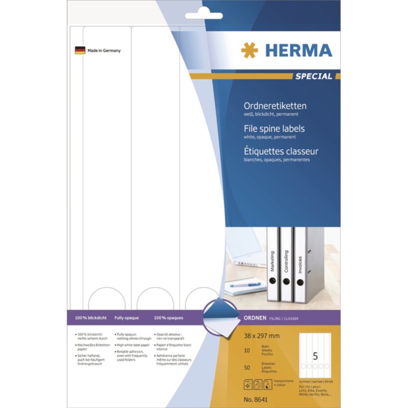 HERMA étiquettes de dos de classeur blanc, 297×34 mm, 125 pièces