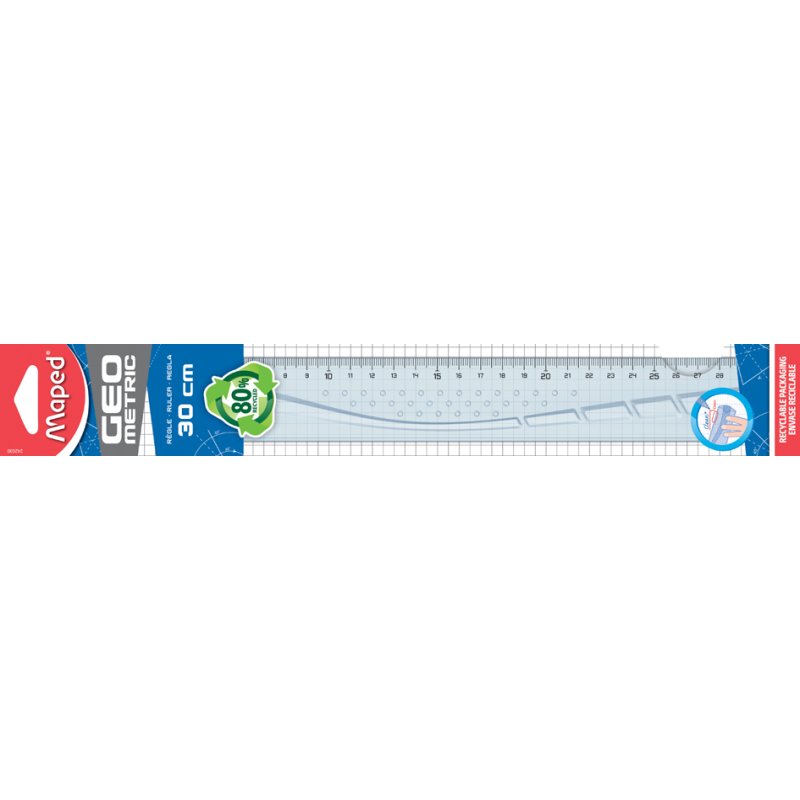 Maped règle plate 300 mm, gauchers, transparent, 80% plastique recyclé