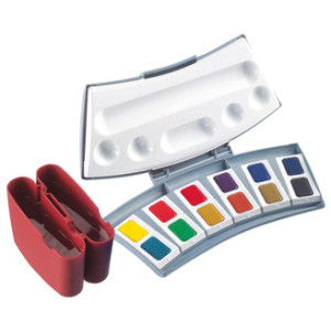 Pelikan Studieverf aquarelkleurenkist 24 kleuren, 2 waterboxen, mengpalet