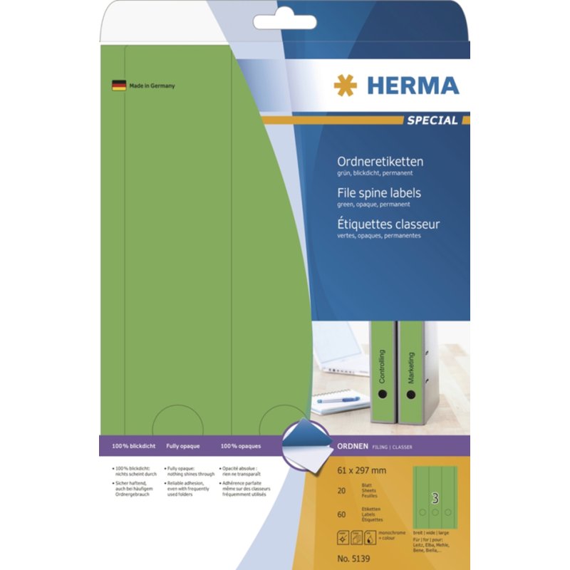 HERMA étiquettes de dos de classeur special, 61×297 mm, bleu, 60 pièces