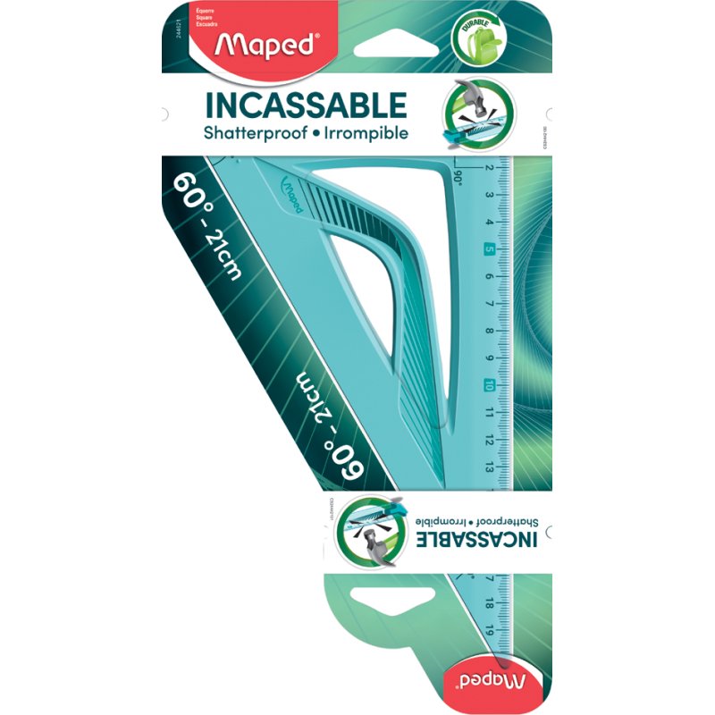 Maped équerre à dessin Flex 45°, hypoténuse 210 mm, résistant aux chocs