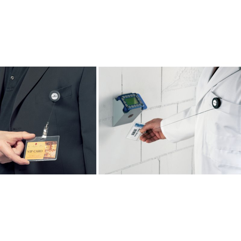 DURABLE porte-badge avec bouton-pression, anthracite, cordon rétractable 80 cm, 10 pièces
