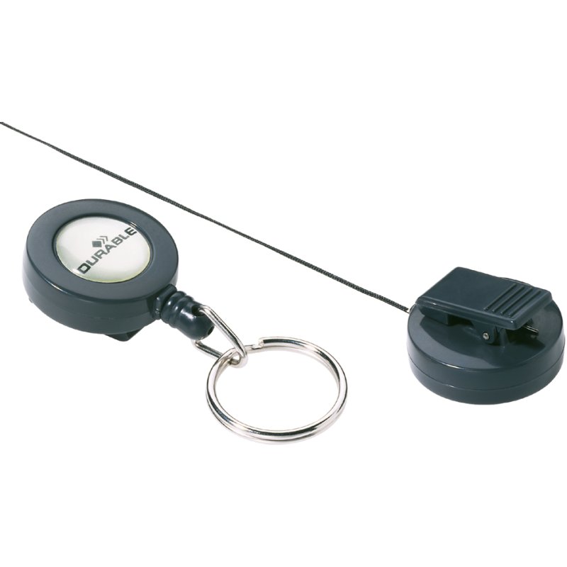 DURABLE badge holder with key ring, anthracite, retractable reel, 10 pieces