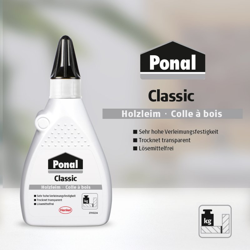 Ponal houtlijm Classic, oplosmiddelvrij, transparant drogend, 760 g