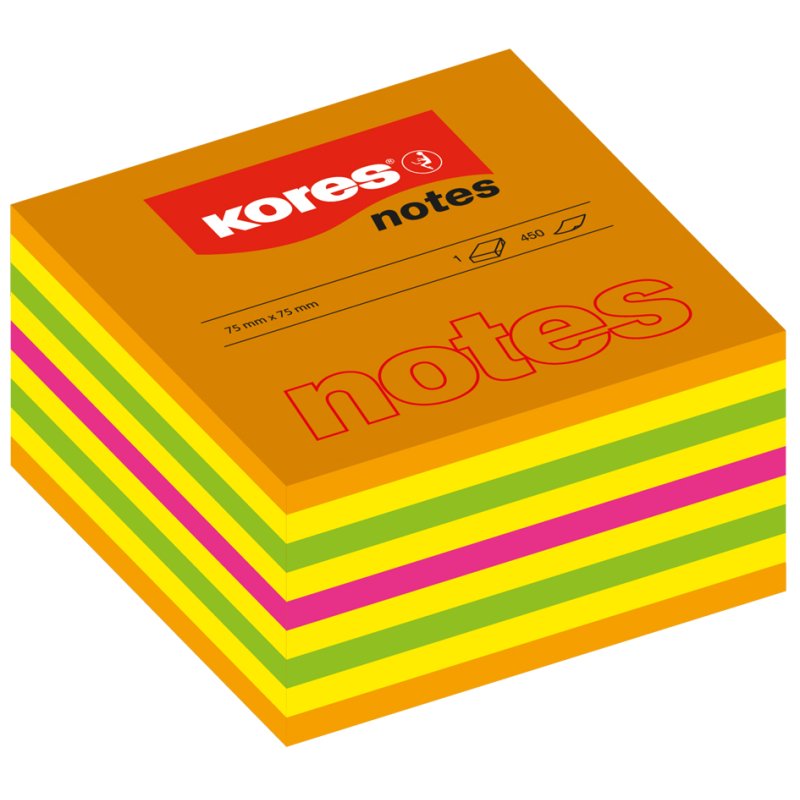 Kores bloc-mémo cube, 50×50 mm, couleurs néon, 400 feuilles