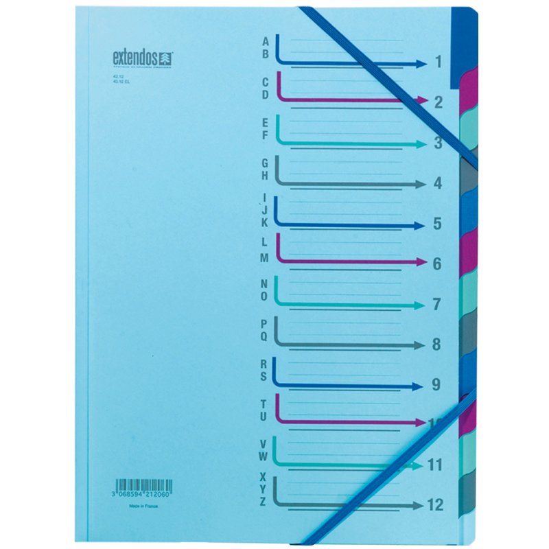 Extendos classeur de tri 12 compartiments, coins extensibles, bleu, 240×320 mm