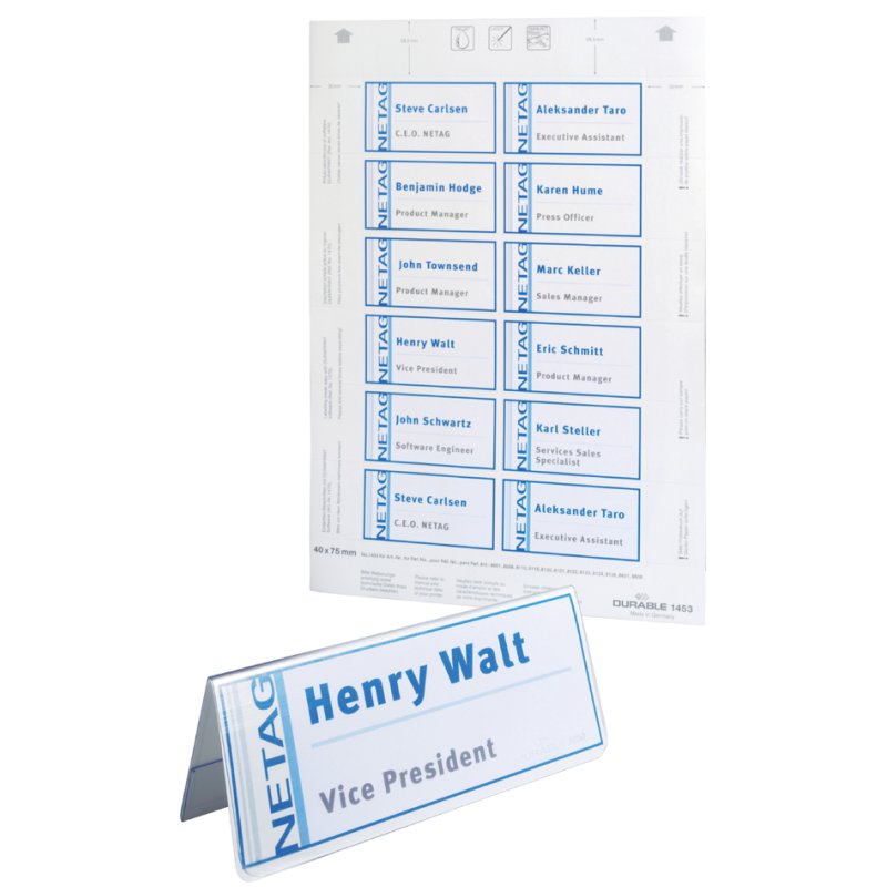 DURABLE cartes à insérer pour porte-noms de table, blanc, 150×61/122 mm, 40 pièces