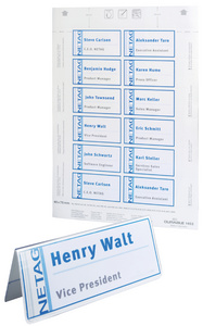 DURABLE insteeknaamplaatjes voor tafelnaamhouders, wit, 100×52/104 mm, 40 stuks