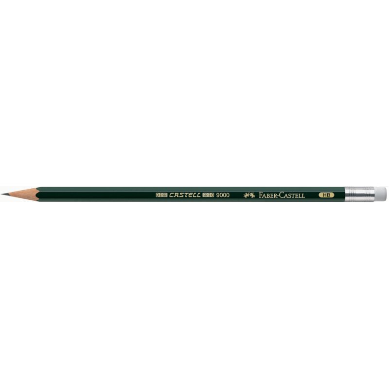 Faber-Castell CASTELL 9000 pencil with eraser, B, hexagonal, green