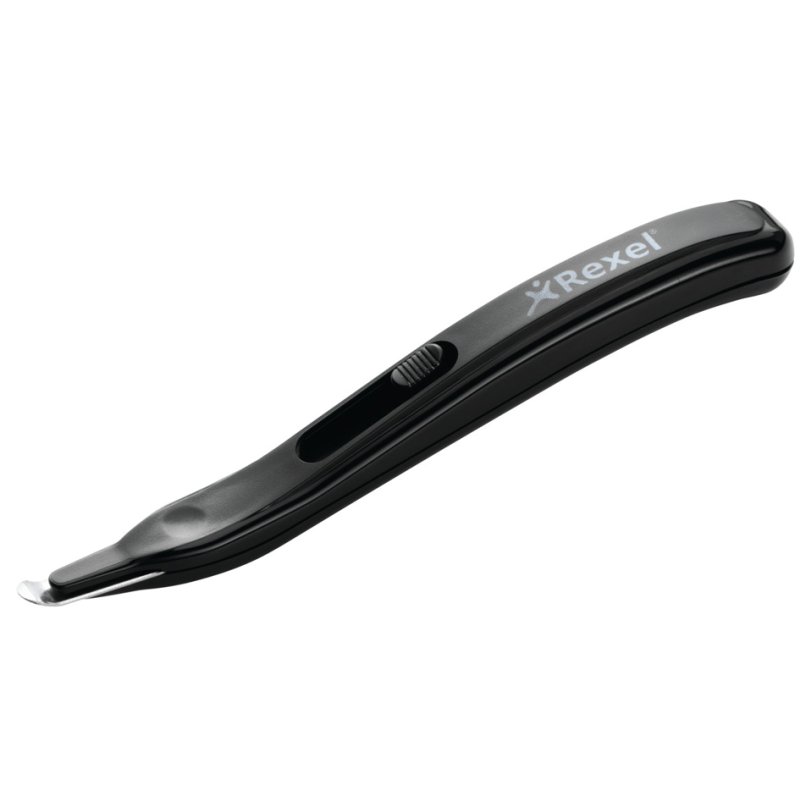Rexel Extract-IT staple remover, black, stainless steel tip, integrated magnet, 179 mm
