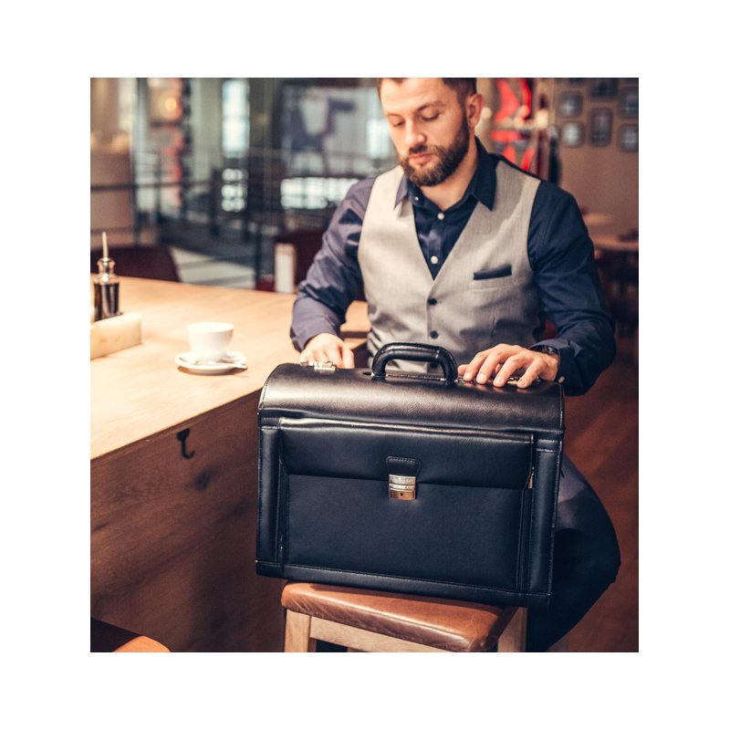 Alassio mallette pilote Verona, cuir, noir, 48×24×35 cm