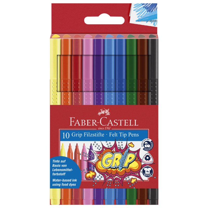 Faber-Castell fineliners GRIP COLOUR MARKER, lavable, 30 pièces
